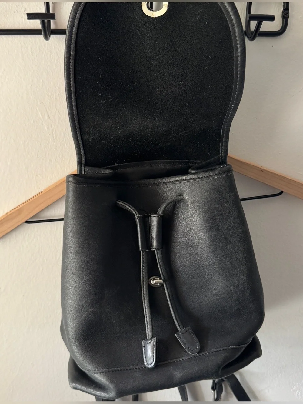 Vintage Coach Leather Backpack Purse in Black